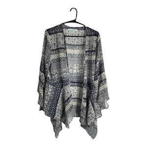 Maurices Women’s Bohemian Blue and Ivory Kimono Cardigan w/ Bell Sleeves Size M